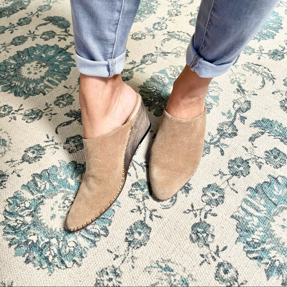 Callers Cordero Tan Suede Leather Mule Studded Wedge